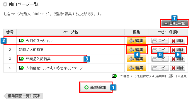 スマートフォン独自ページ一覧