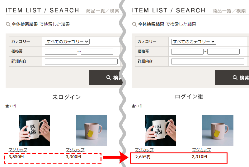 ベーシックモード商品検索ページ